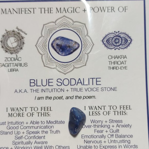 Crystal with Information Card - BLUE SODALITE - THE INTUITION & TRUE VOICE STONE - Picture 1 of 1